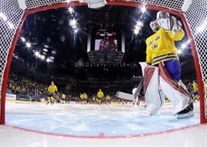COLOGNE, GERMANY - MAY 5: Sweden's Viktor Fasth #30 and get set to take on Russia in preliminary round action at the 2017 IIHF Ice Hockey World Championship. (Photo by Andre Ringuette/HHOF-IIHF Images)

