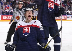 COLOGNE, GERMANY - MAY 14: Slovakia's Martin Gernat #28 celebrates after scoring a second period goal against the U.S. during preliminary round action at the 2017 IIHF Ice Hockey World Championship. (Photo by Andre Ringuette/HHOF-IIHF Images)

