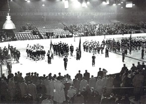 The opening ceremony of the 1951 IIHF Ice Hockey World Championship in Paris. Photo Courtesy James Sinclair collection